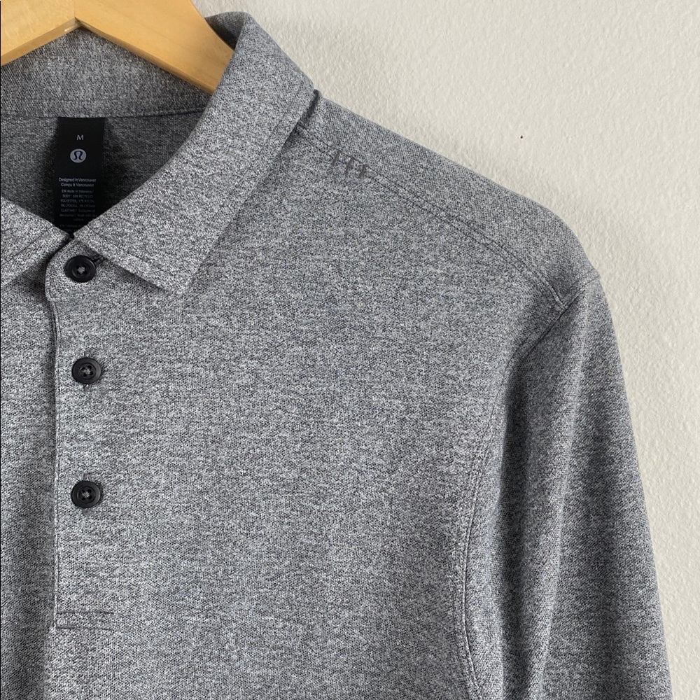 Lululemon Evolution Pique Long Sleeve Polo Shirt | Heathered Black - Picture 10 of 14